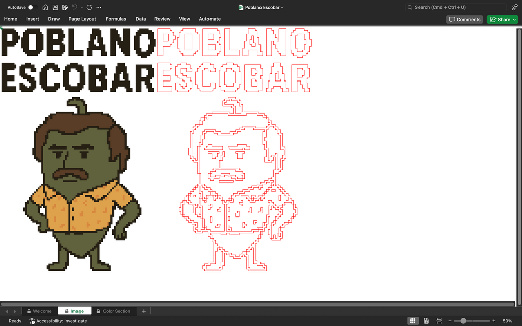 Poblano Escobar pixel art A.I.
